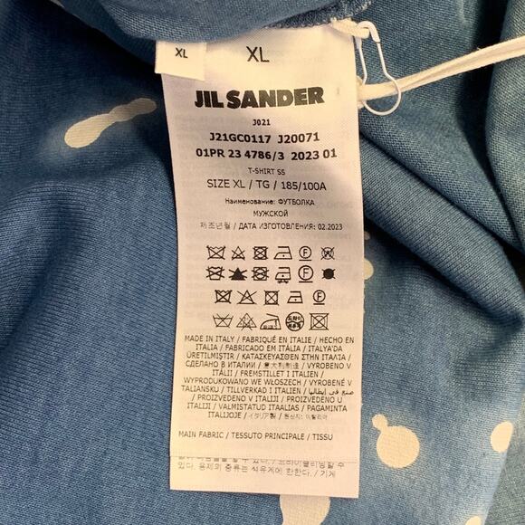 JIL SANDER Size XL City Lights Blue White Abstract Cotton Crew Neck T-shirt - Picture 7 of 8